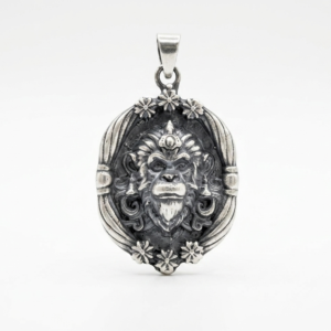 Alternative view of Silver Gunmetal Matte Finish Hanuman Pendant