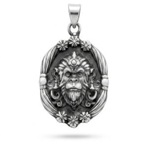 Silver Gunmetal Matte Finish Hanuman Pendant