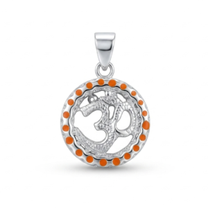 Silver Om In-Circle 3D Hollow Pendant with Enamel