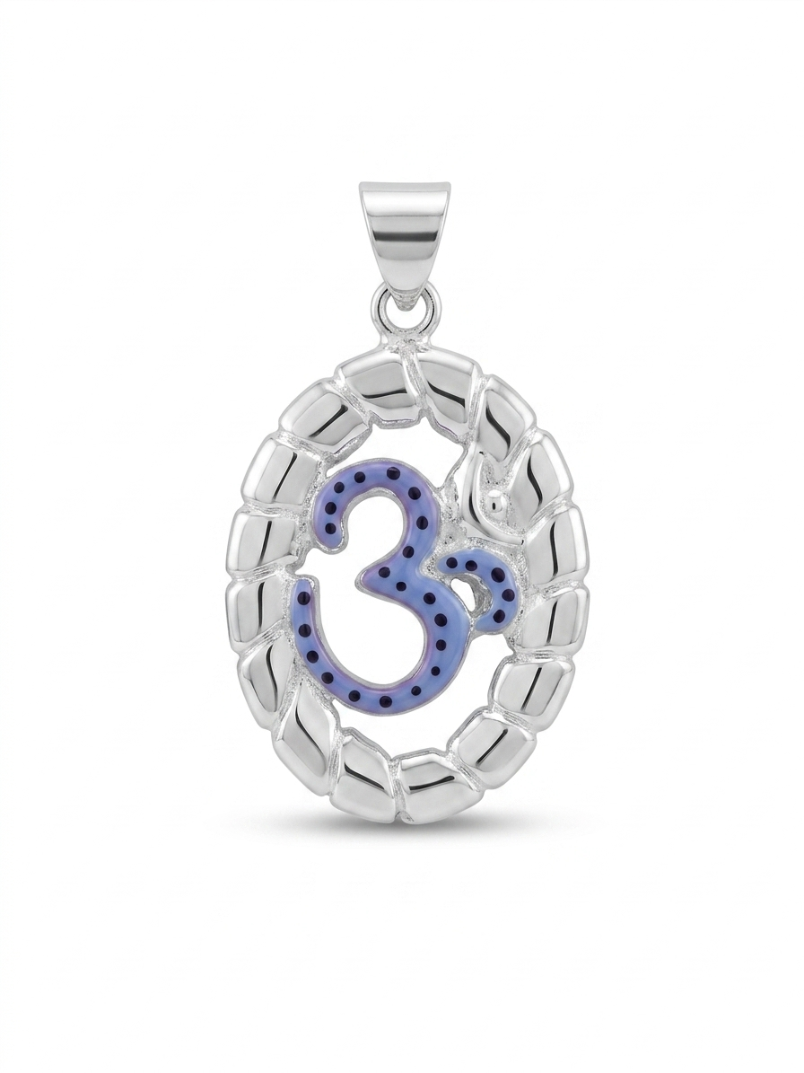 Silver Om In-Circle Big Size 3D Enamel Pendant