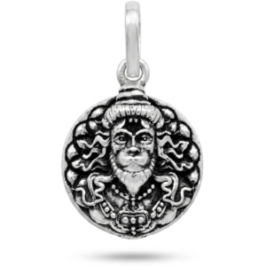 Silver Embroidered Hanuman Antique Oxidised Pendant