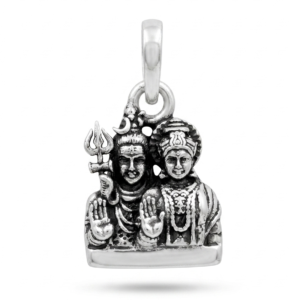 Silver Shiv Parvati Antique Oxidised Pendant