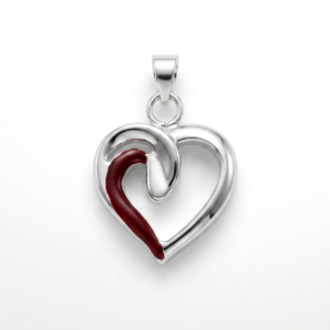 Silver Big Heart Maroon Enamel 3D Pendant
