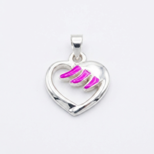 Silver Big Heart Pink 3D Hollow Pendant