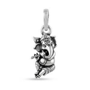 Silver Bal Ganesha with Flute Antique Oxidised Pendant
