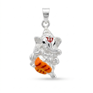 Silver Big Ganesha 3D Hollow Orange Enamel Pendant