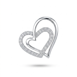 Silver Curvy Double Heart Cz Pendant