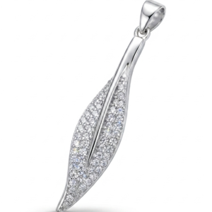 Silver Beautiful Long Leaf Cz Pendant