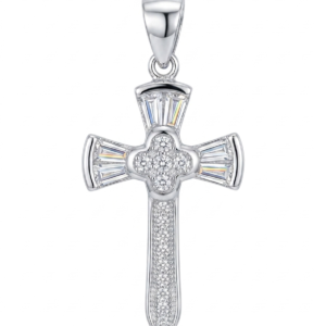 Silver Cross with Clower Cz Pendant
