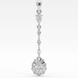 Silver Long String Dangler Fancy Shaped Cz Pendant