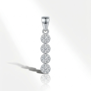 Silver Bubble Pave 4 Round Linear Cz Pendant