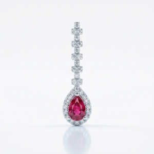 Silver Long Dangler Pink Pear Cz Pendant