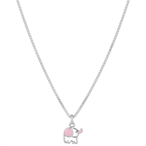 Silver Kids Pink Elephant Outline Pendant With Chain