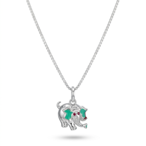 Silver Kids Elephant Enamel Pendant with Chain