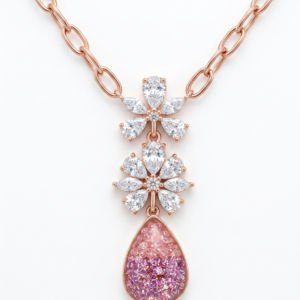 Silver RoseGold Plated Chain With Floral Cz Pendant