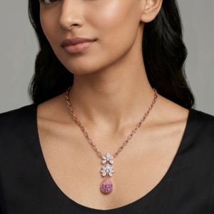 Alternative view of Silver RoseGold Plated Chain With Floral Cz Pendant