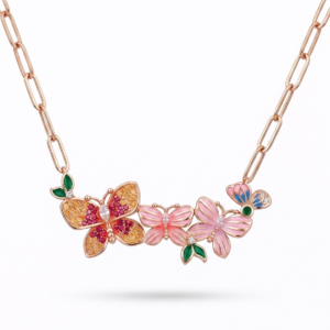Silver Kaleido Butterfly RoseGold Plated Pendant With Chain
