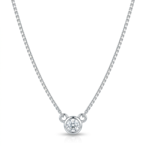 Silver Round Covered Solitaire Cz Pendant With Chain
