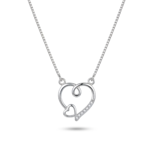 Silver Cz Heart Outline Pendant With Chain