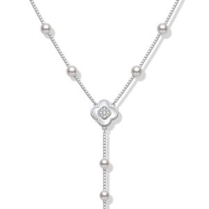 Silver M.O.P Clover With Pearls & Cz Chain
