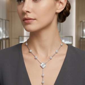 Alternative view of Silver M.O.P Clover With Pearls & Cz Chain