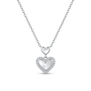 Silver M.O.P Hanging Twin Heart Cz Pendant With Chain