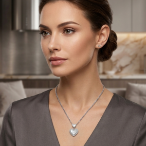 Alternative view of Silver M.O.P Hanging Twin Heart Cz Pendant With Chain