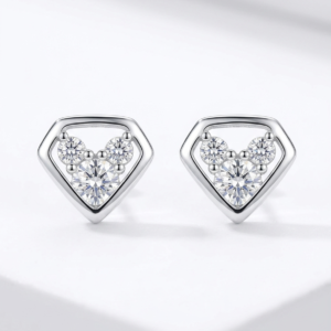 Silver Diamond Outlined Triplet Cz Stud Earrings