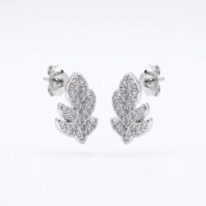 Alternative view of Silver Leaf Pattern Stud Earrings