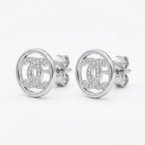 Silver Designer Round Cz Stud Earrings