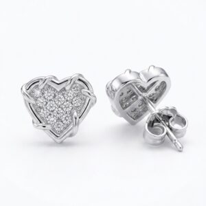 Silver Caged Heart Stud Earrings