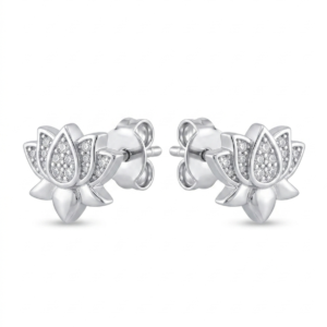 Silver Lotus Cz Stud Earrings