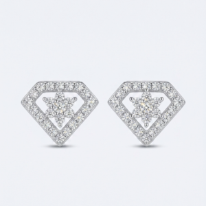 Silver Star Enclosed Diamond Outlined Cz Stud Earrings