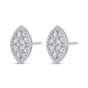 Silver Navette Cz Stud Earrings