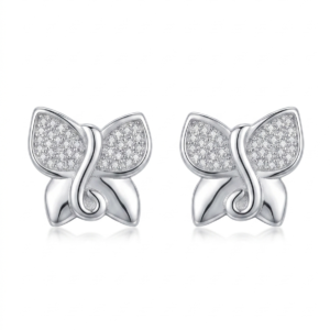 Silver Casted Butterfly Cz Stud Earrings