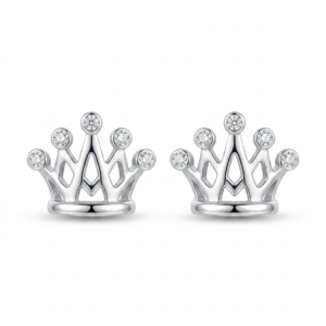 Silver Crown Cz Stud Earrings