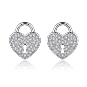 Silver Lock Your Heart Stud Earrings