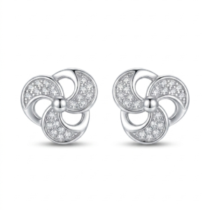 Silver Floral Cz Stud Earrings