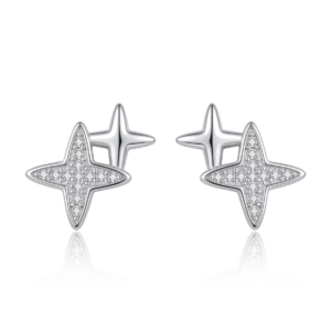 Silver Double Cross  Stud Earrings