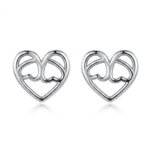 Silver High Finish Heart Stud Earrings