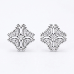 Silver Designer Clover Cz Stud Earrings