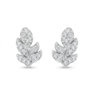 Silver Leaf Pattern Stud Earrings