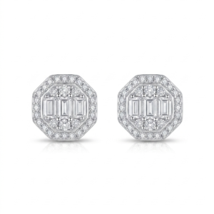 Silver Octagonal Full Cz Stud Earrings