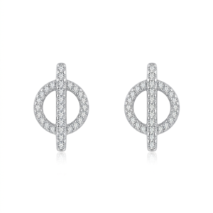 Silver Circle & Bar Full Cz Stud Earrings