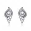 Silver Seashell with Pearl Stud Earrings