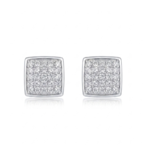 Silver Small Square Cz Stud Earrings