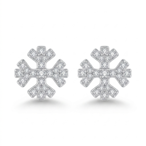 Silver Snowflake Cz Stud Earrings