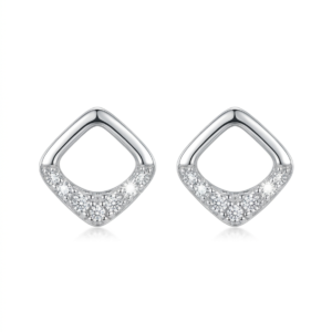 Silver Outlined Square Cz Stud Earrings