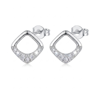 Alternative view of Silver Outlined Square Cz Stud Earrings