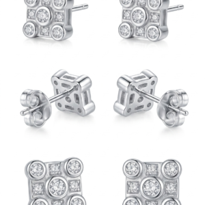 Alternative view of Silver Bold Square Cz Stud Earrings
